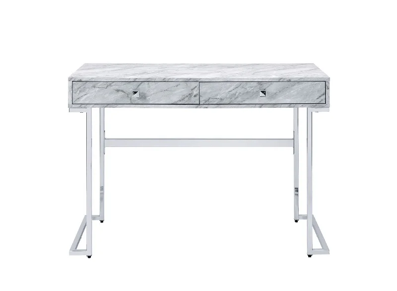 sleek wooden office desk-42" White Writing Desk With Two Drawers