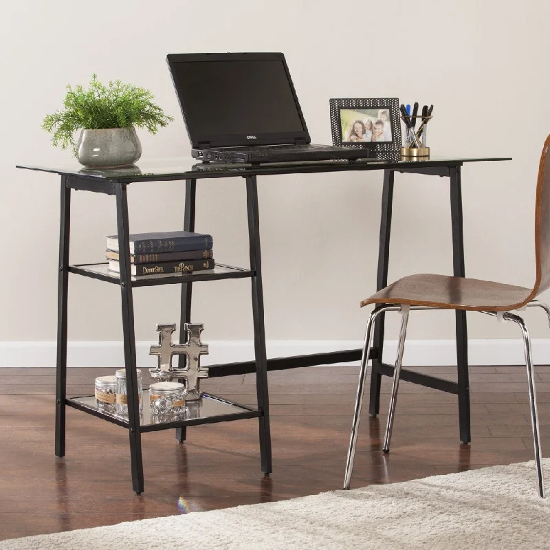 adjustable workstation desk for office-46" Clear And Black Glass Writing Desk