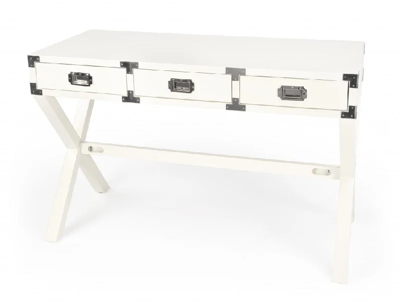 home desk with drawer compartments-46" White Rubberwood Wood Writing Desk With Three Drawers