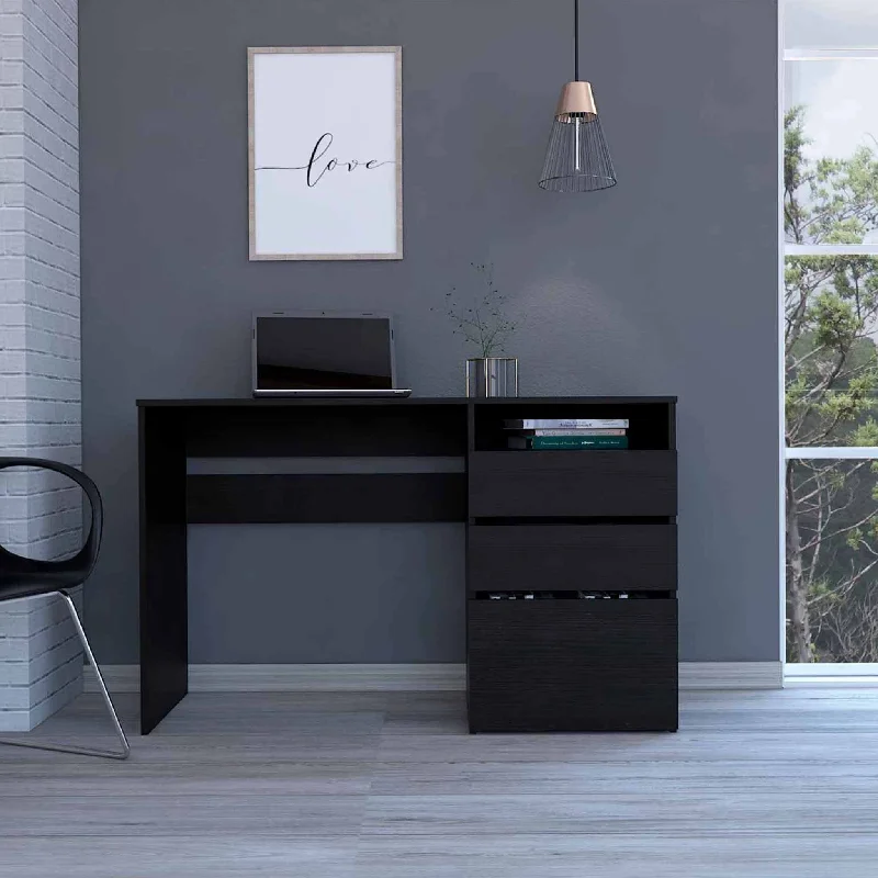 industrial desk with adjustable height-47" Black Computer Desk With Three Drawers