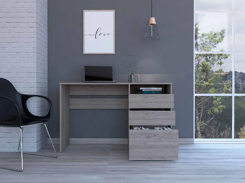 classic office desk with drawers-47" Light Gray Computer Desk With Three Drawers