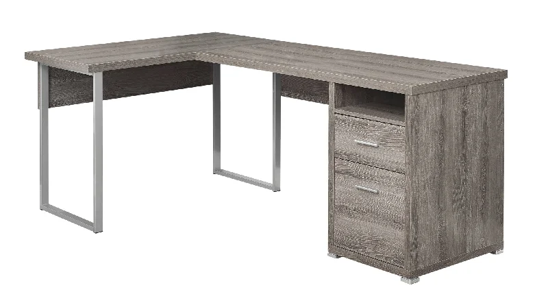 stylish corner desk for small spaces-47" Taupe and Silver L Shape Computer Desk With Two Drawers