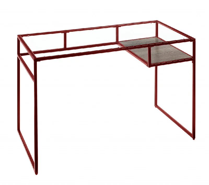 multi-functional modern writing desk-48" Clear and Red Glass Writing Desk