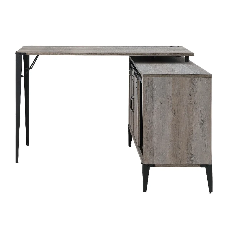 compact and durable corner desk-48" Gray and Black L Shape Writing Desk