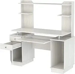 large work desk with built-in drawer-49" White Computer Desk With Three Drawers