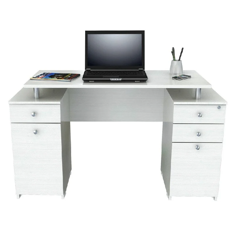 home office writing desk with shelves-51" White Computer Desk With Five Drawers