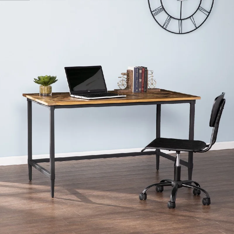 minimalistic desk with bookshelf-53" Natural And Black Writing Desk