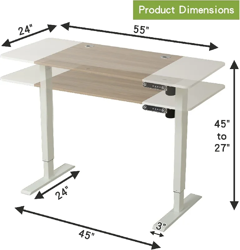 modern rustic corner desk-55" Adjustable White Standing Desk