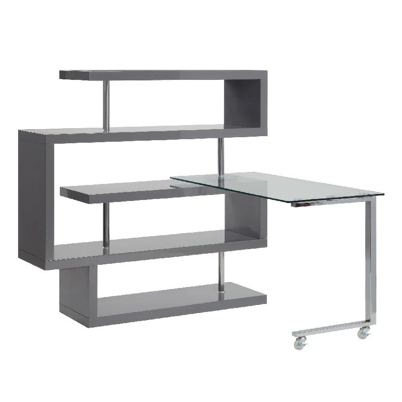 adjustable height office desk-55" Gray L Shape Writing Desk