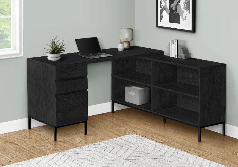 sleek minimalist work desk-60" Black L Shape Computer Desk