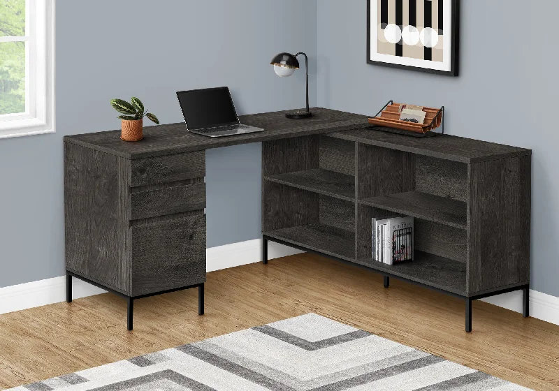 sturdy wooden study desk-60" Gray and Black L Shape Computer Desk With Three Drawers