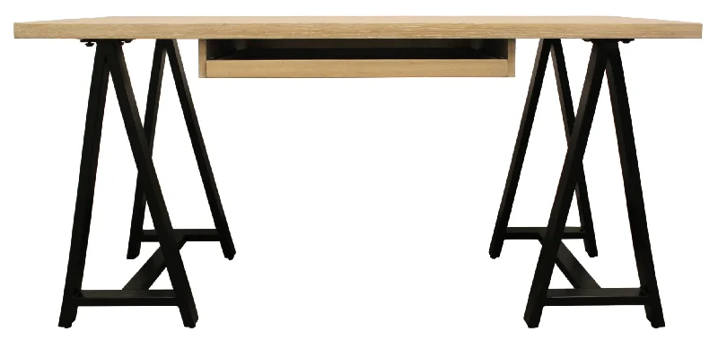 modular desk with adjustable height-60" Ivory and Black Solid Wood Executive Desk