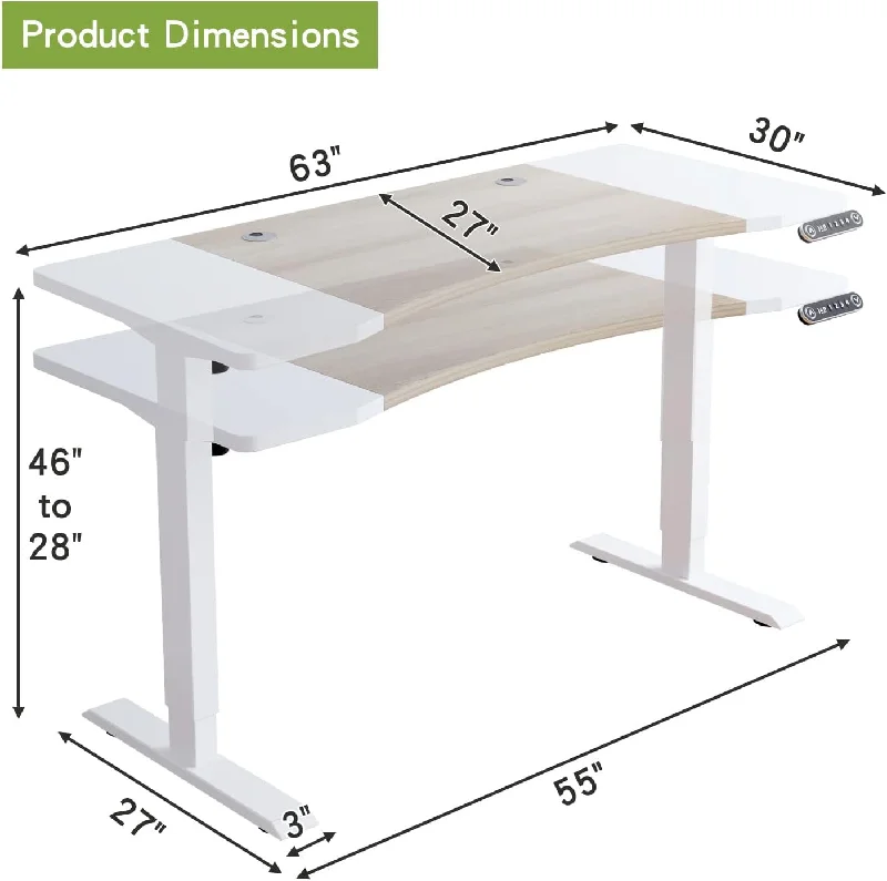 multi-purpose drafting desk-63" Adjustable Brown and White Standing Desk