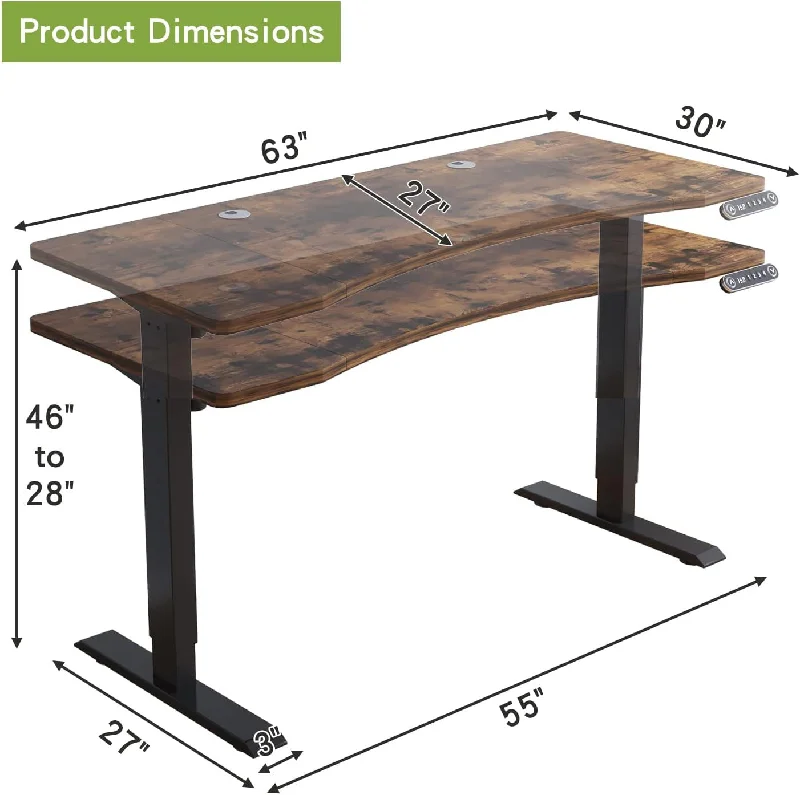 contemporary adjustable writing desk-63" Adjustable Wood Brown and Black Standing Desk