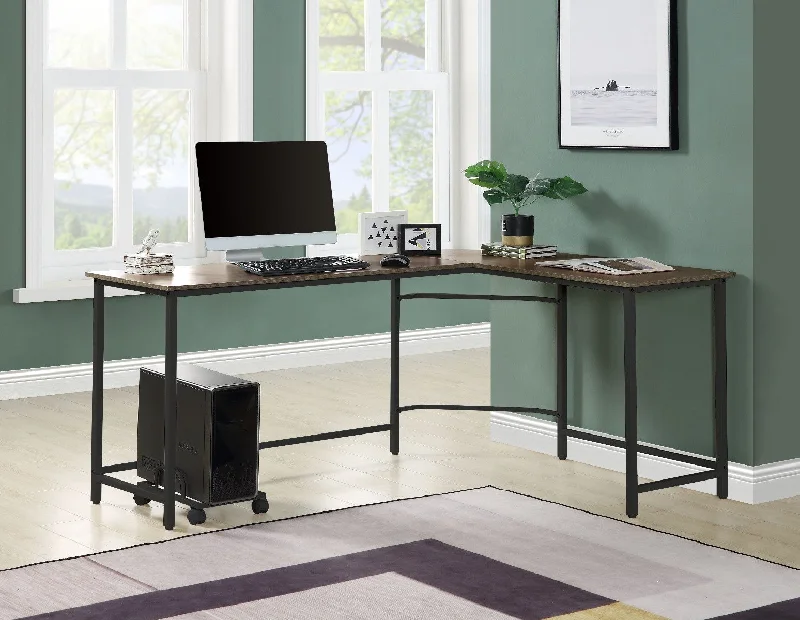 large L-shaped corner desk-66" Brown and Black L Shape Computer Desk