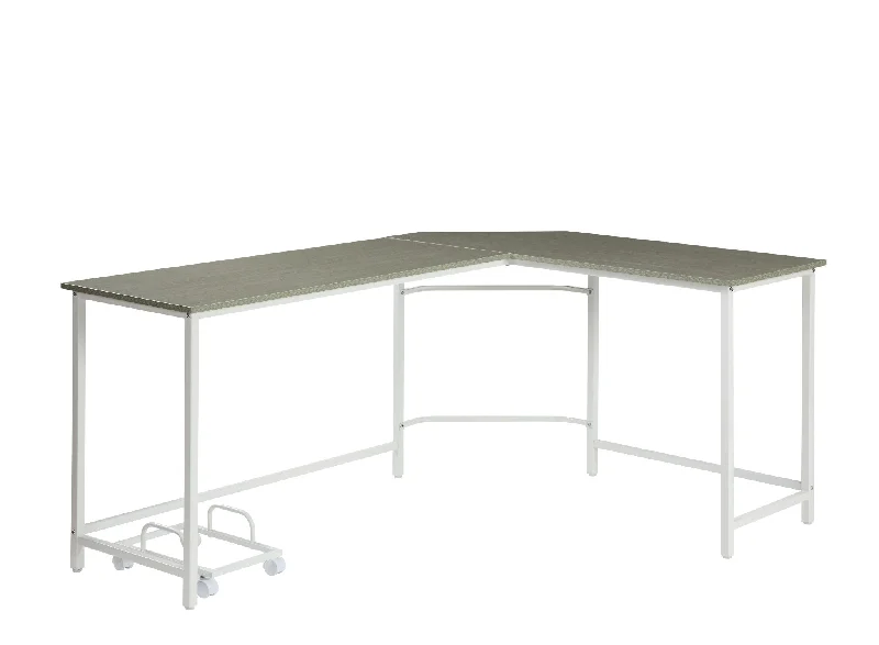 space-saving wall-mounted workstation desk-66" Gray and White L Shape Computer Desk