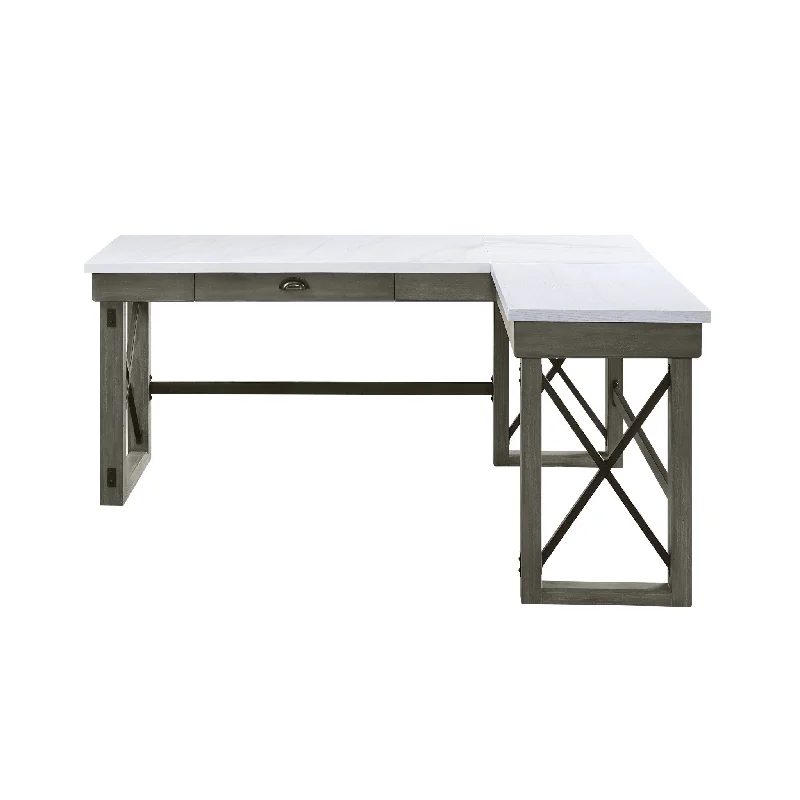 modern black and white desk-67" White and Gray Marble L Shape Writing Desk