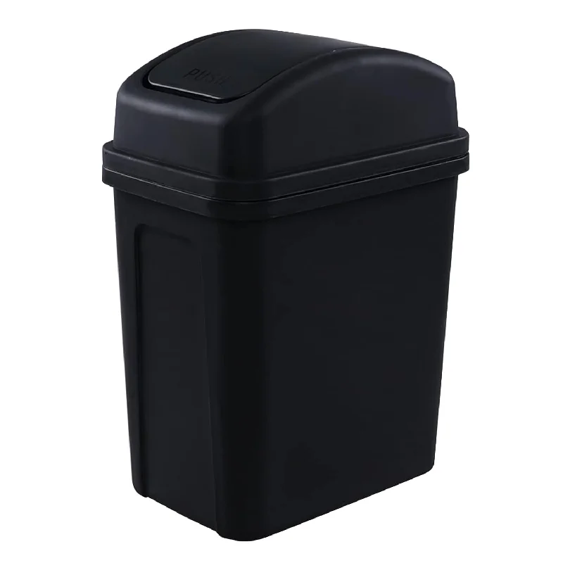 plastic-garbage-can-with-lid-7 Liter Plastic Swing Lid Trash Can, Black Kitchen Garbage Can, 1 Pack