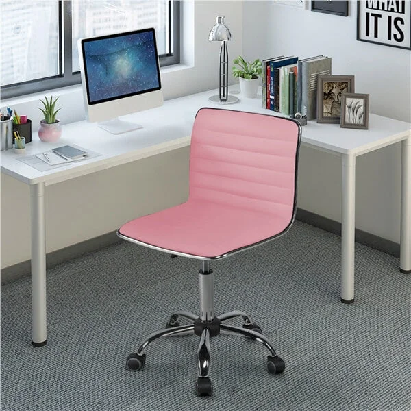 ergonomic mesh office chair with adjustable lumbar -Yaheetech 16.3-22.2 Inch Adjustable PU Leather Low Back Desk Office Chair