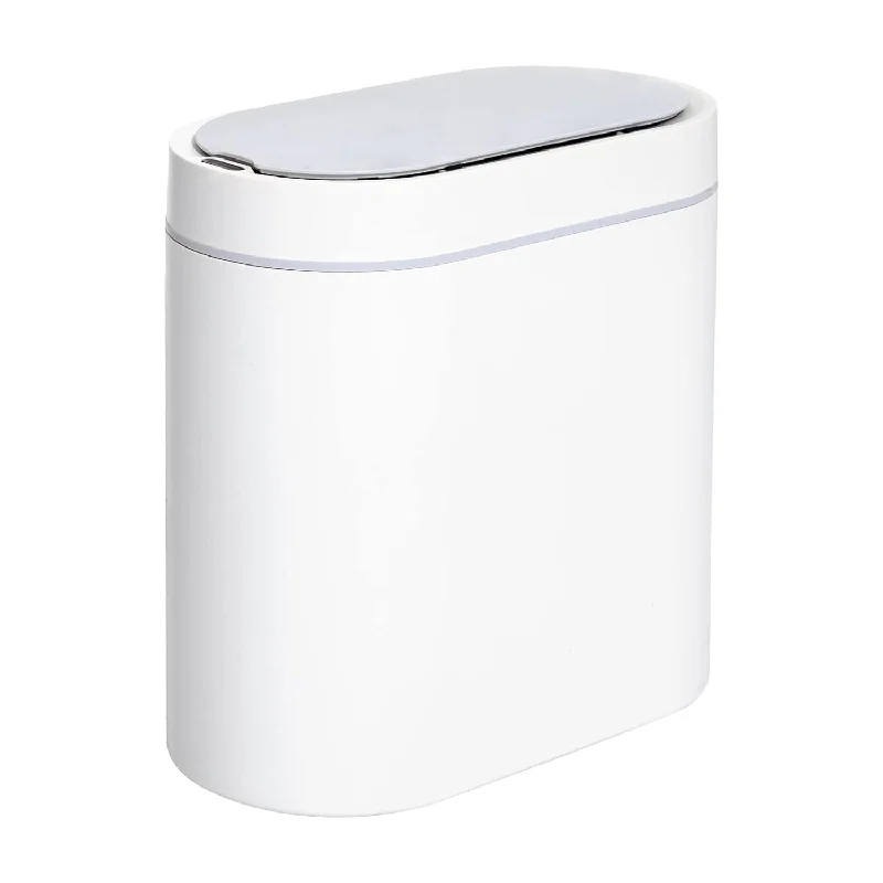 rectangular-trash-can-Bathroom Trash Can With Lid 2 Gallon Slim Motion Sensor Garbage Can Narrow Autom