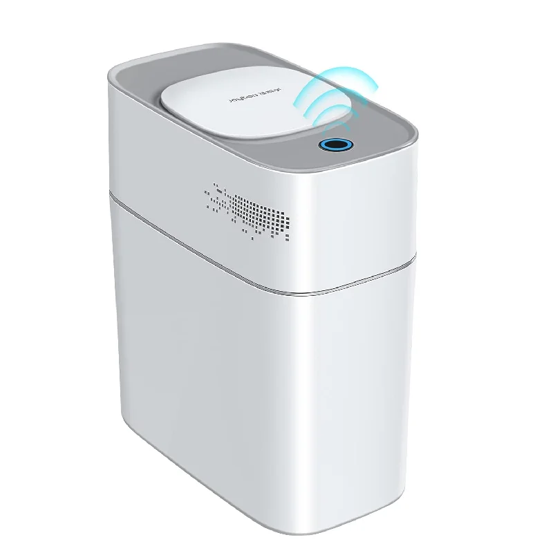 trash-can-with-foot-control-Bathroom Trash Can With Lid Automatic Garbage Can, 3 Gallon Slim Electric Waterp