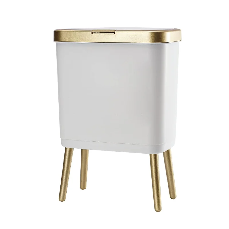 automatic-garbage-bin-Bathroom Trash Can With Lid, Plastic Garbage Can With Lid, 4 Gal Gold Trash Bin