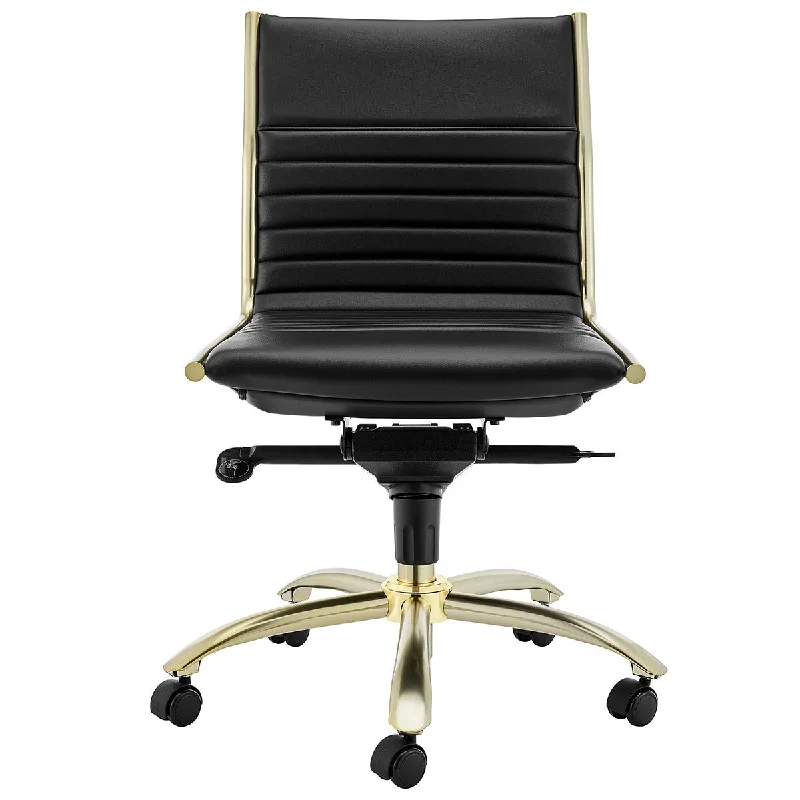 executive leather office chair with padded headrest -Black and Gold Adjustable Swivel Faux Leather Rolling Conference Office Chair