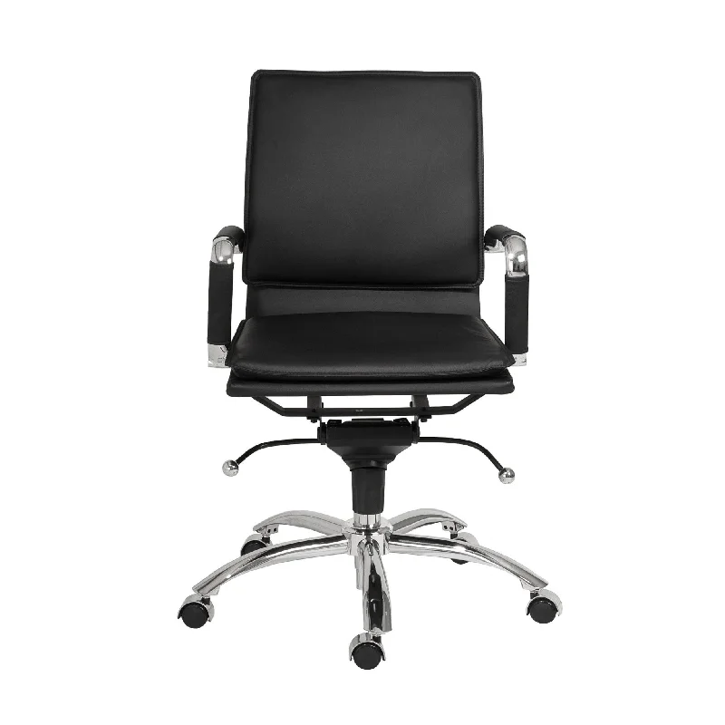 orthopedic office chair with contoured seat cushion -Black and Silver Adjustable Swivel Faux Leather Rolling Conference Office Chair