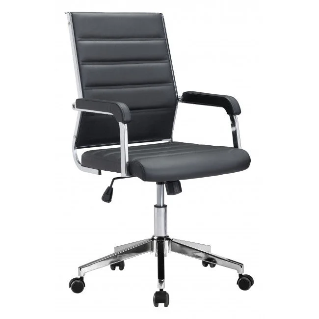 modern office chair with chrome base -Black and Silver Adjustable Swivel Faux Leather Rolling Conference Office Chair