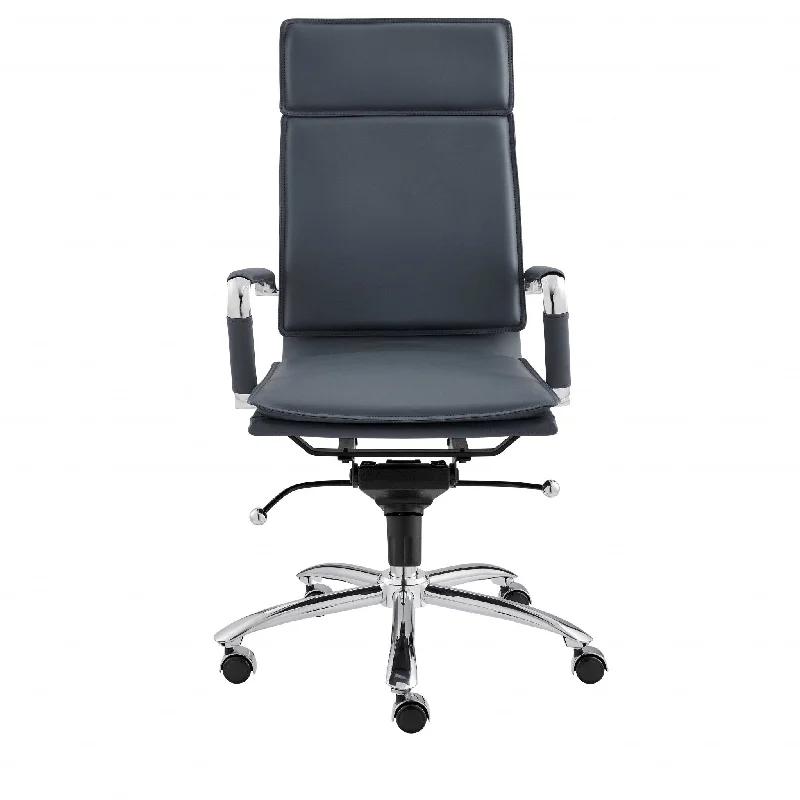 modern office chair with aluminum base -Blue and Silver Adjustable Swivel Faux Leather Rolling Executive Office Chair