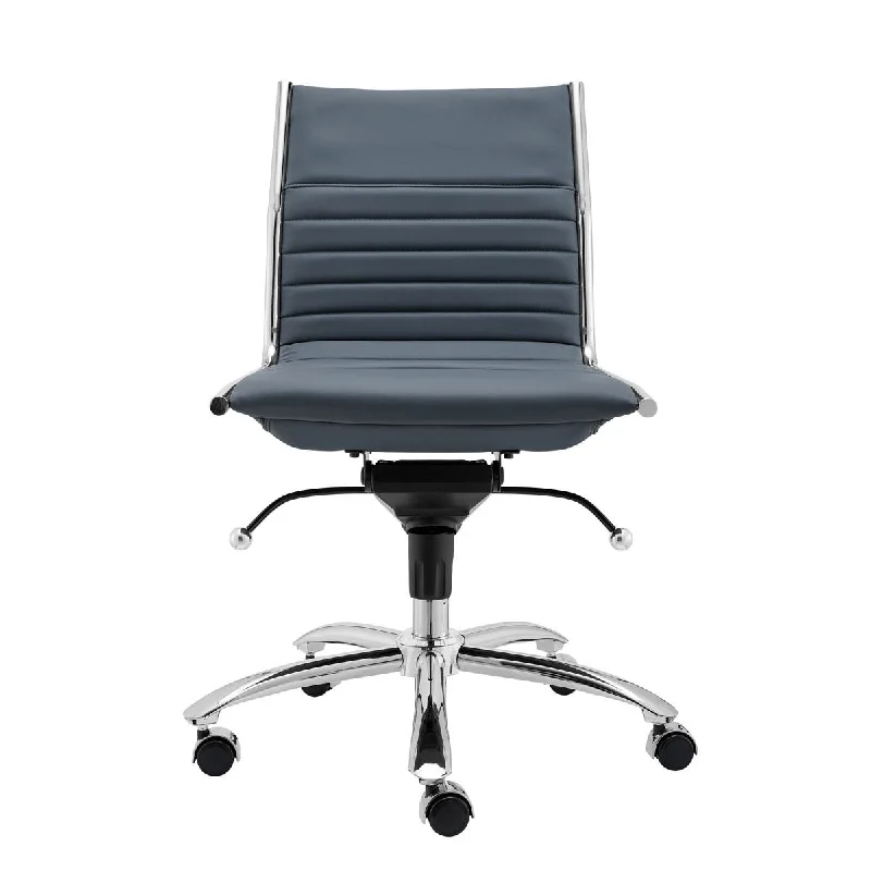 breathable task chair with ventilated seat -Blue and Silver Adjustable Swivel Faux Leather Rolling Conference Office Chair