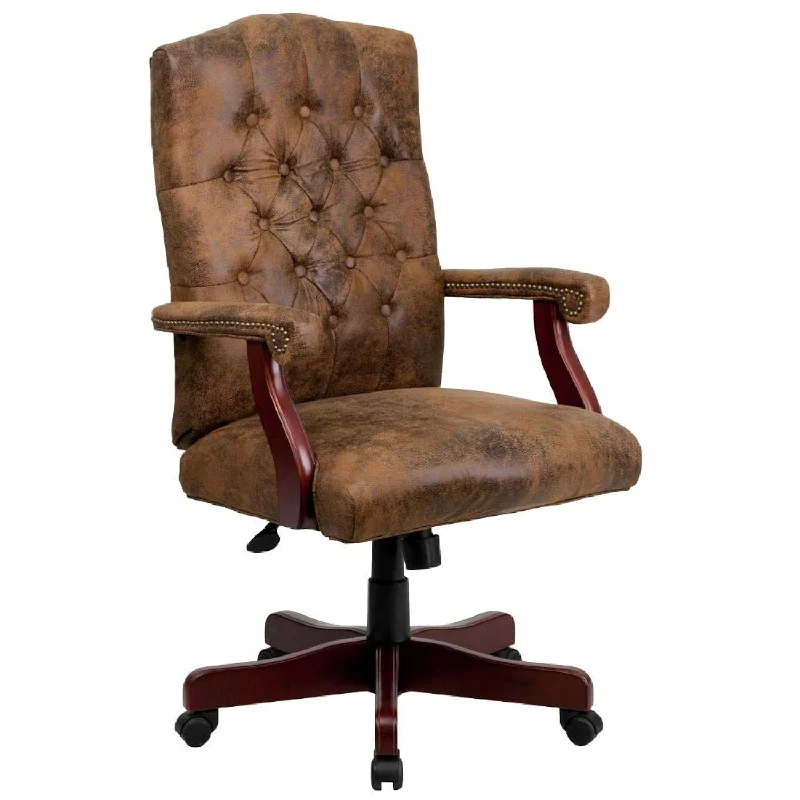 ergonomic task chair with mesh backrest -Bomber Brown Classic Executive Swivel Office Chair With Arms