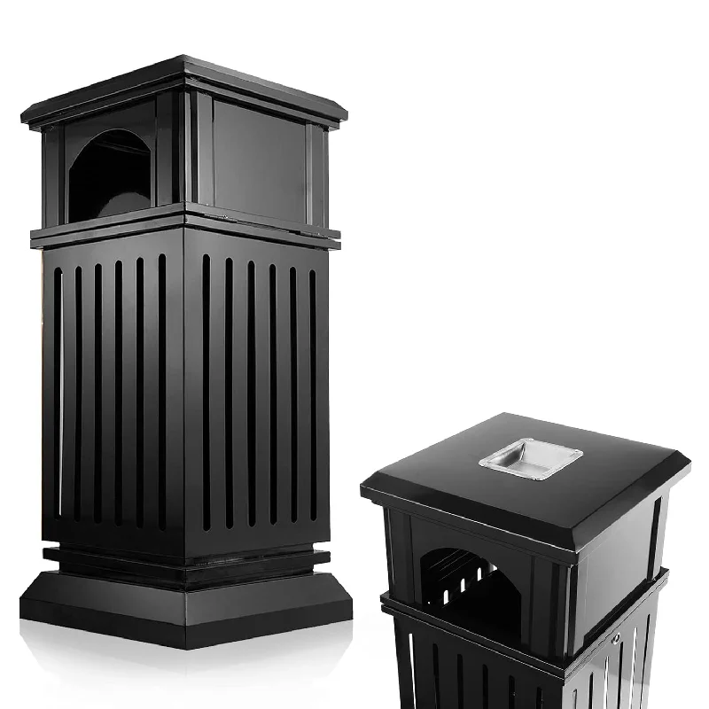 tall-kitchen-trash-can-Commercial Trash Can With Lid, Black Outdoor Garbage Can For Patio, Side Opening