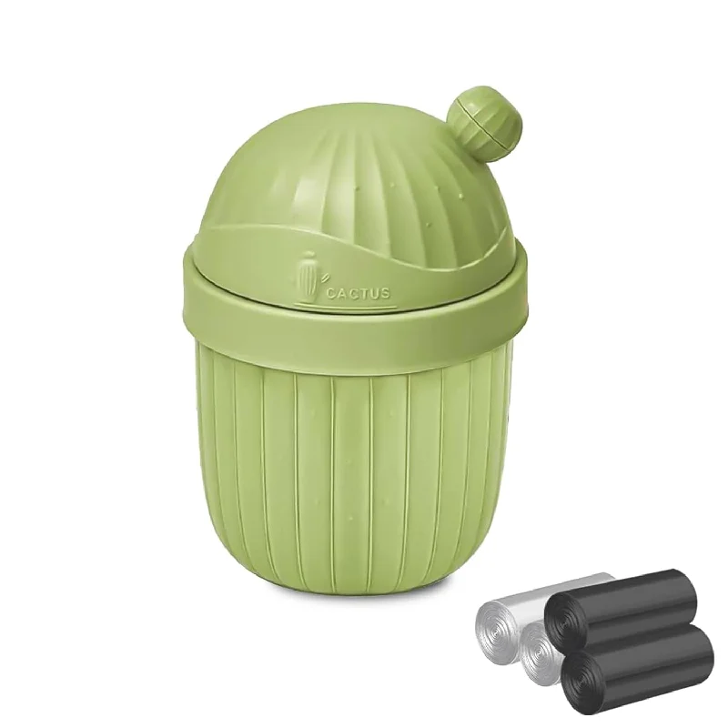 trash-can-for-multipurpose-Cute Desktop Trash Can Wastebasket And 120 Trash Bags, Mini Cactus Garbage Can W