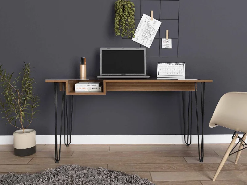 multi-tiered modern desk-55" Brown and Black Computer Desk