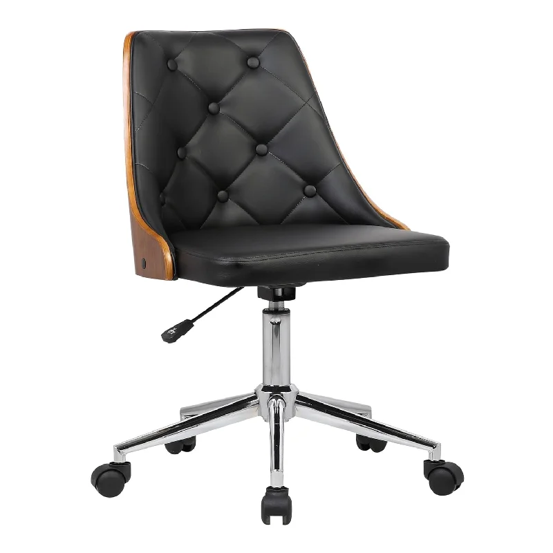 plush office chair with thick seat padding -Diamond Office Chair In Black Faux Leather And Chrome Finish