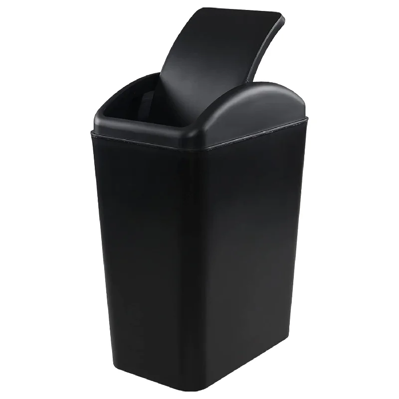 black-trash-bin-Drephia 4.5 Gallon Trash Can With Swing Top Lid, Plastic Garbage Can With Lid, B