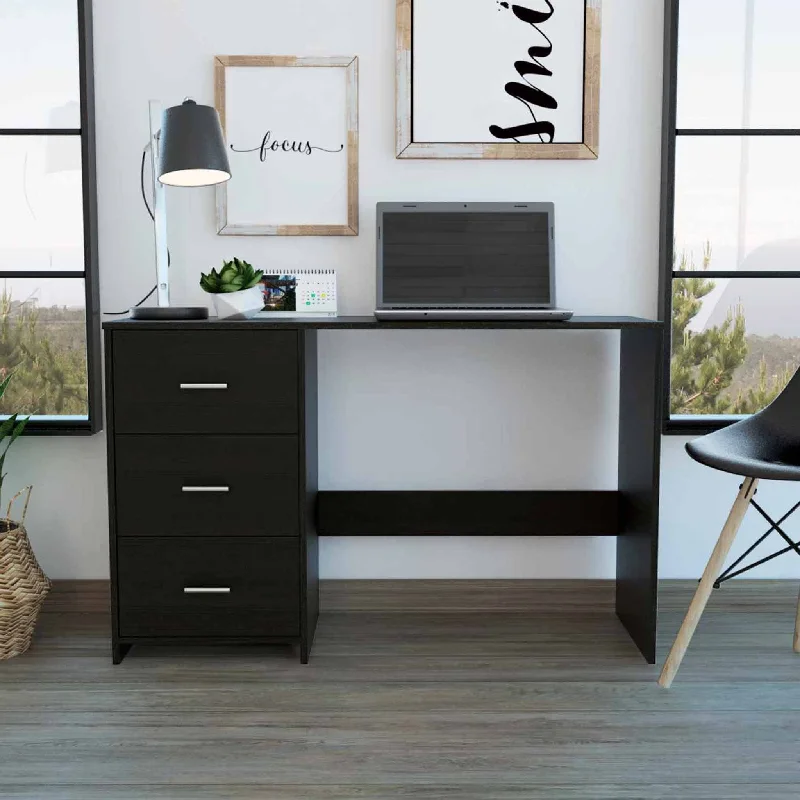 space-efficient compact desk-48" Black Computer Desk With Three Drawers