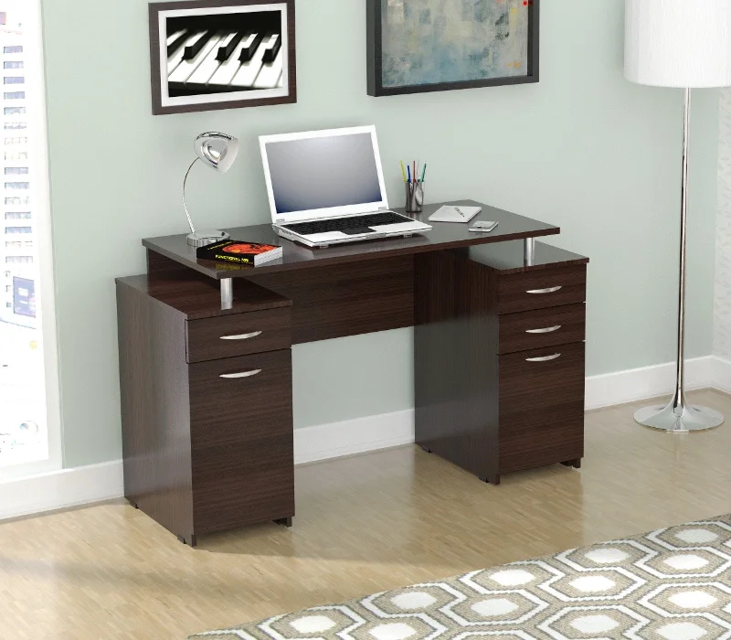 modern wood desk with cable management-43" Espresso Computer Desk With Four Drawers