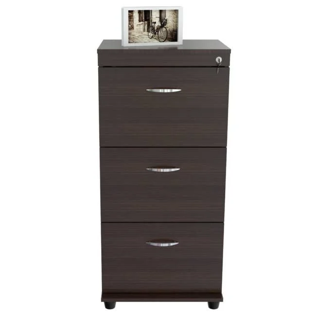 durable filing cabinet for corporate offices -Espresso Wood Three Drawer Filing Cabinet