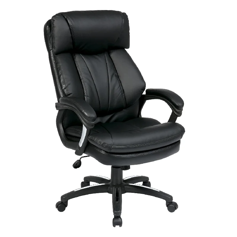 office chair with memory foam lumbar pillow -Fl Series Oversized Faux Leather Executive Office Chair With Padded Loop Arms,