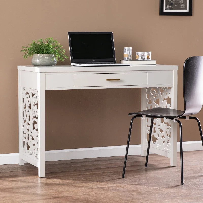 glass-topped minimalist desk-Gray Lattice Desk with Storage