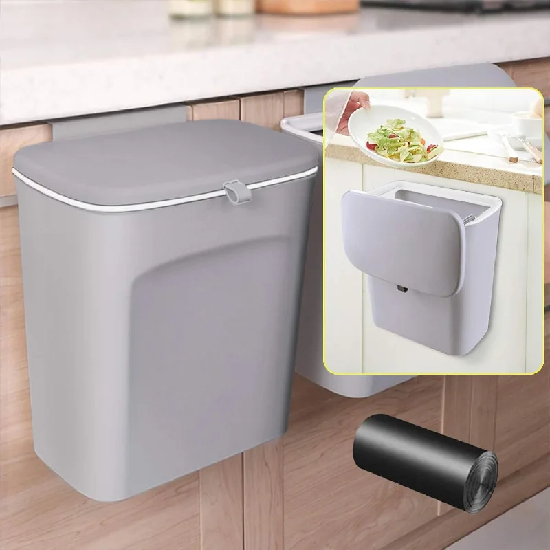 trash-can-without-pedal-Hanging Trash/Garbage Can With Lid For Kitchen Cabinet Door In Cabinet Hanging D