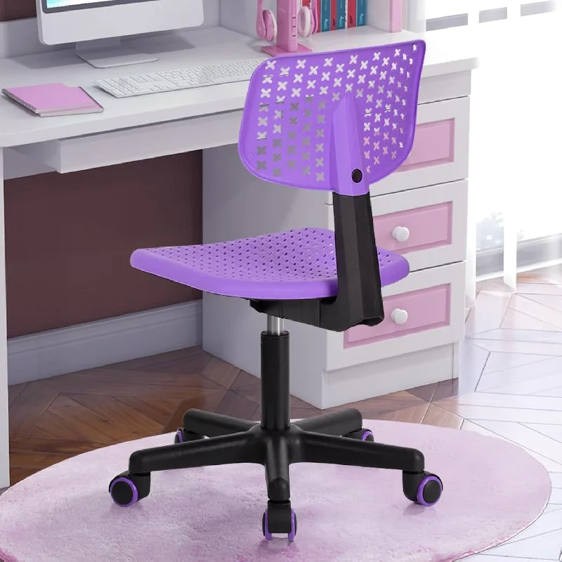 minimalist mesh office chair for simple setups -Kids Desk Chair Armless Cute Office Chair, Plastic Low Back Rolling Home Offic