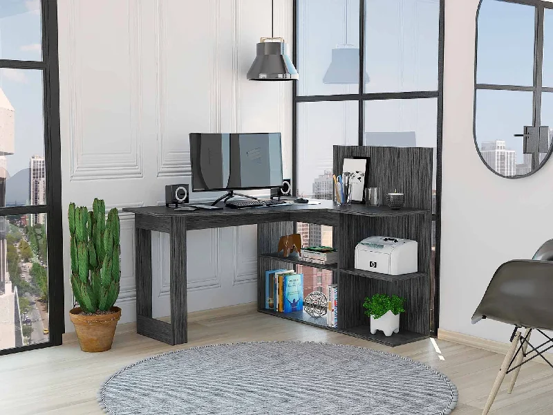 contemporary writing desk with drawers-47" Gray L Shape Computer Desk