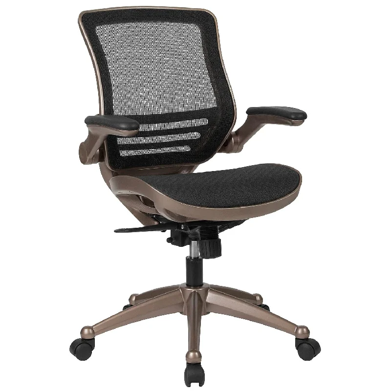 ergonomic office chair with breathable seat fabric -Mid-Back Transparent Black Mesh Executive Swivel Office Chair With Melrose Gol