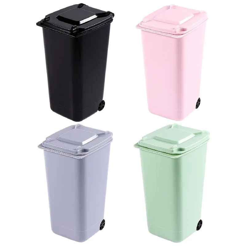 trash-bin-for-commercial-use-Mini Curbside Garbage Cans 4Pcs Mini Curbside Trash Can Tiny Recycle Bin With Li