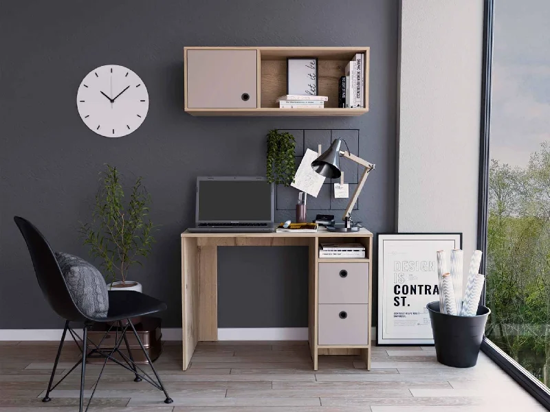 compact writing desk with chair-39" Taupe Computer Desk With Two Cabinets Two Drawers