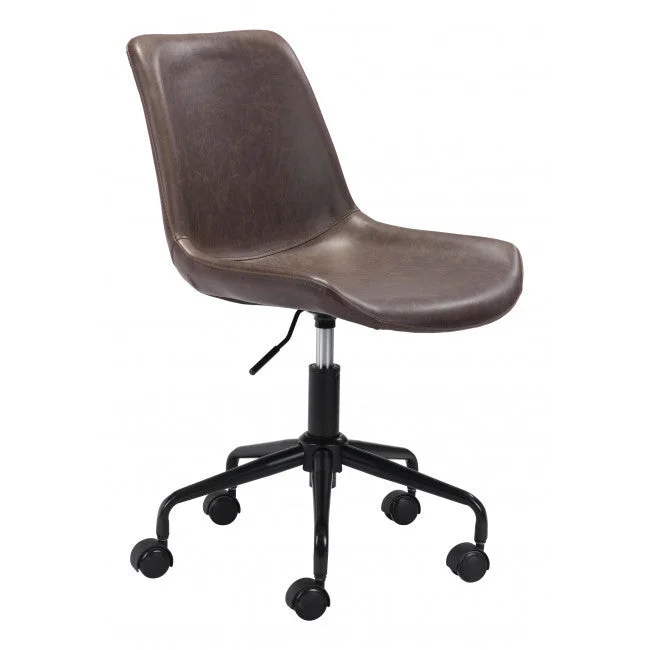 adjustable executive office chair for maximum comfort -Brown and Black Adjustable Swivel Faux Leather Rolling Office Chair