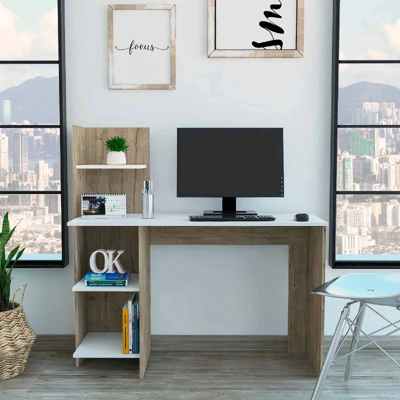 home office desk with multiple drawers-47" White and Brown Computer Desk